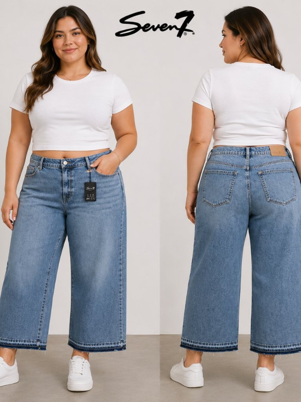 Seven7 Womens Wide Leg Crop Jeans Light Wash Raw Hem High Rise Size 12